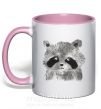 Чашка с цветной ручкой Рисунок енота акварель Нежно розовый фото