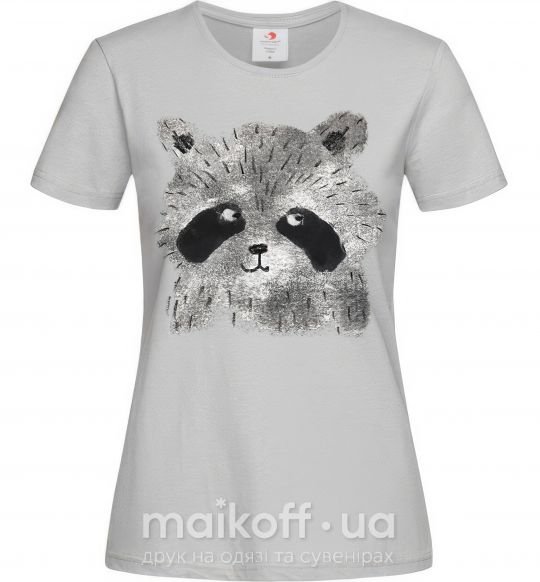Женская футболка Рисунок енота акварель Серый фото