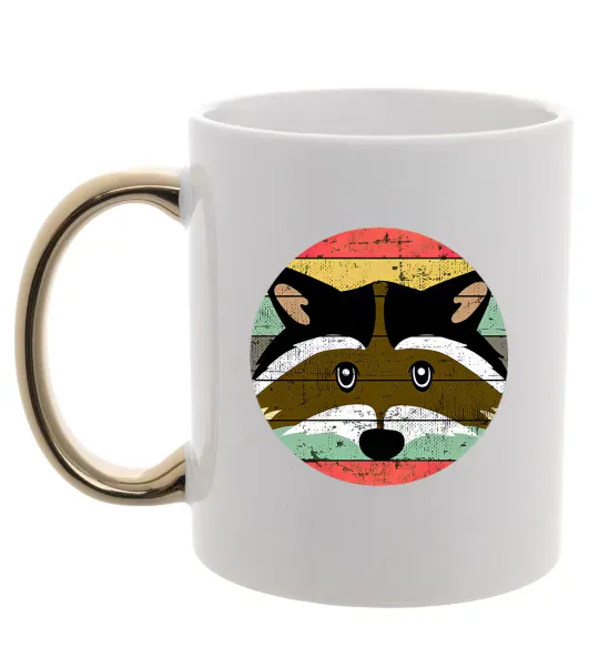 Чашка з кольоровою ручкою Round racoon Золото фото