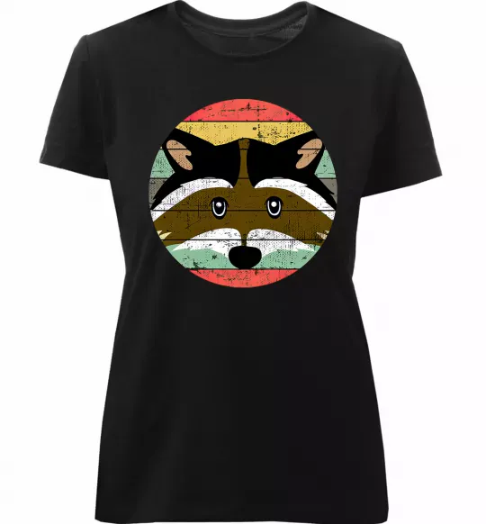 Женская премиум футболка Round racoon Черный фото