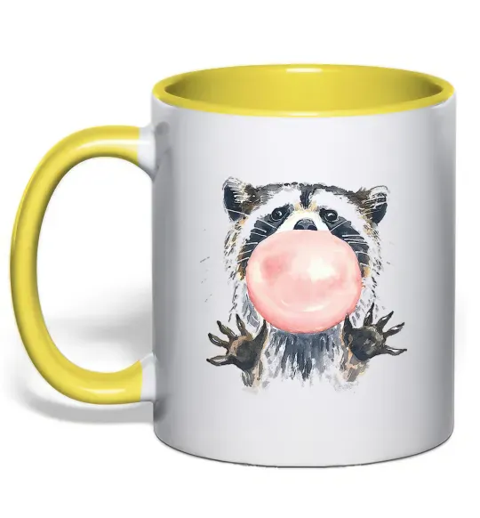 Чашка с цветной ручкой Bubblegum racoon Солнечно желтый фото