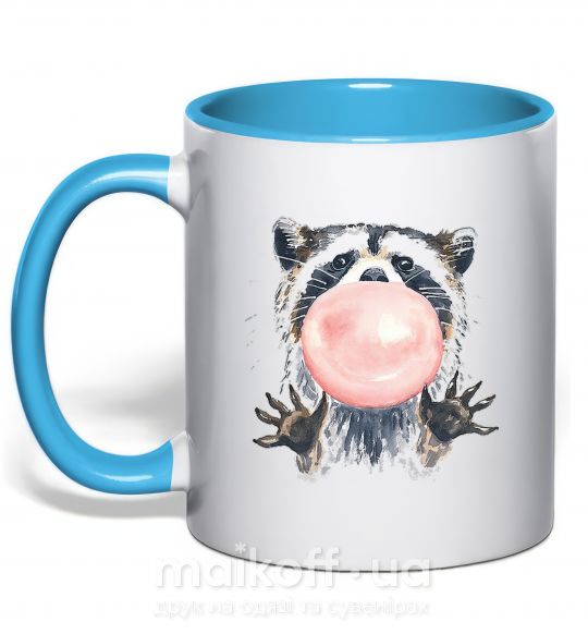 Чашка с цветной ручкой Bubblegum racoon Голубой фото
