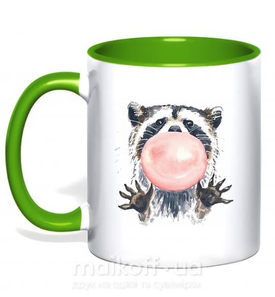 Чашка с цветной ручкой Bubblegum racoon Зеленый фото