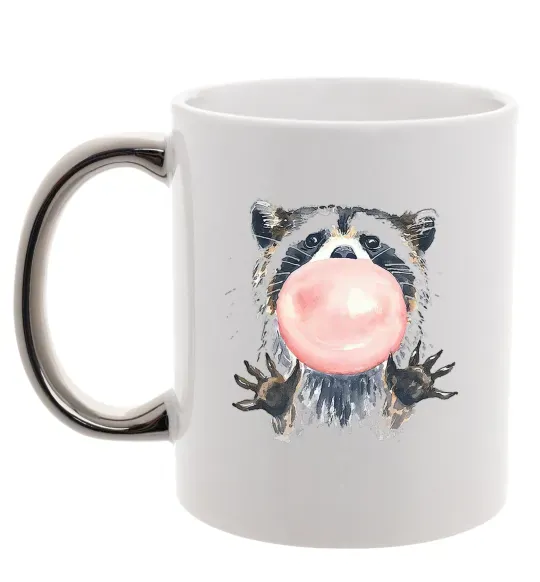 Чашка с цветной ручкой Bubblegum racoon Серебро фото