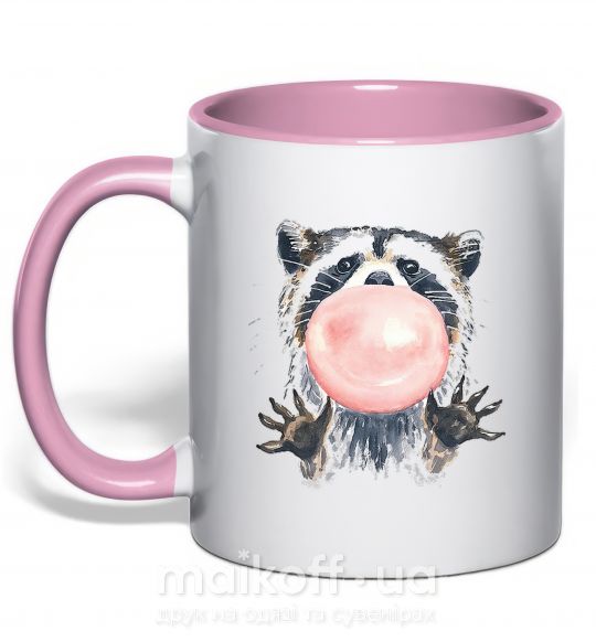 Чашка с цветной ручкой Bubblegum racoon Нежно розовый фото