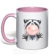 Чашка з кольоровою ручкою Bubblegum racoon Ніжно рожевий фото