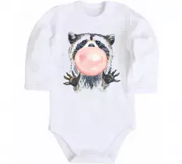 Детский боди Єнот в навушниках Белый фото Детский боди Єнот в навушниках Белый фото