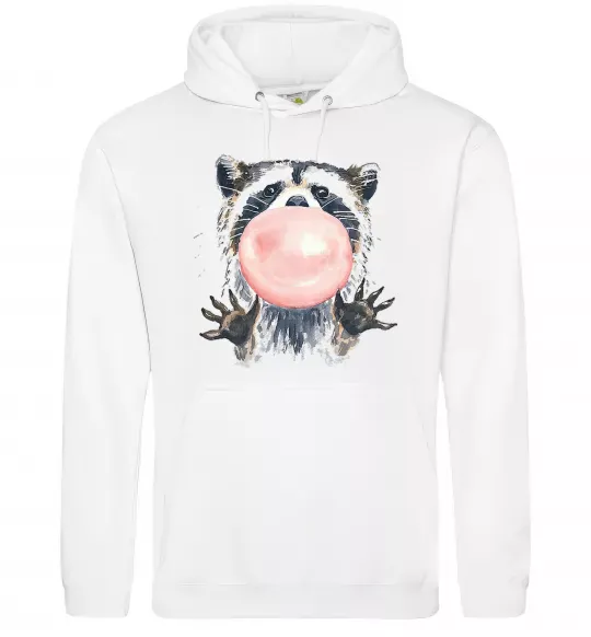 Мужская толстовка (худи) Bubblegum racoon Белый фото