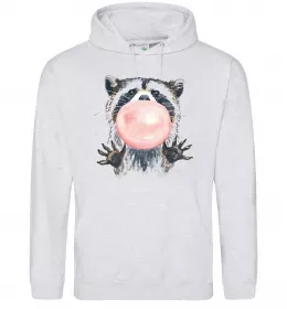 Мужская толстовка (худи) Малюнок єнота Серый меланж фото