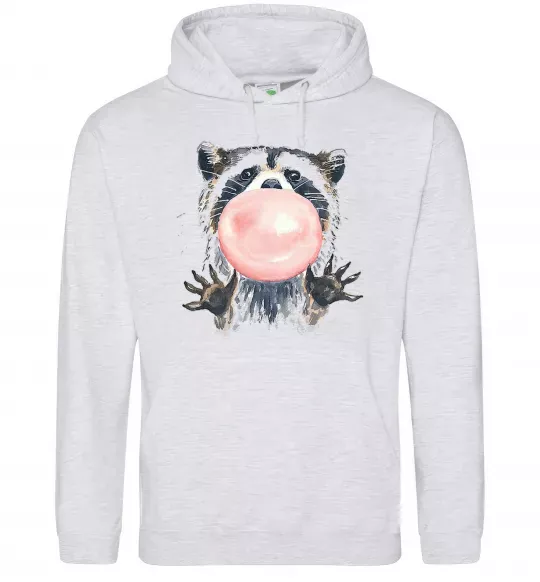Жіноча толстовка (худі) Bubblegum racoon Сірий меланж фото