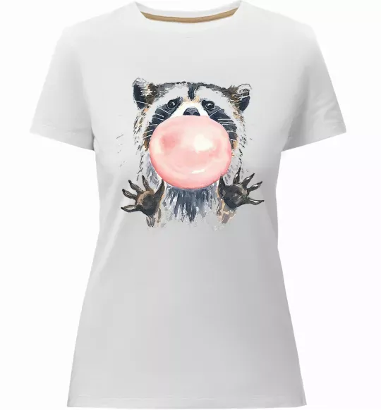 Женская премиум футболка Bubblegum racoon Белый фото