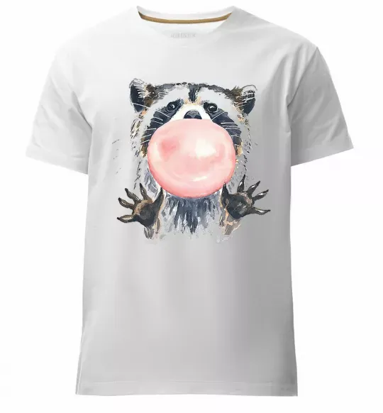 Мужская премиум футболка Bubblegum racoon Белый фото