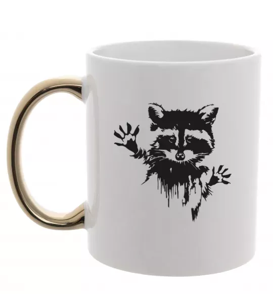 Чашка с цветной ручкой Лапки єнота Золото фото