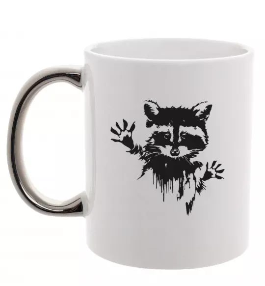 Чашка с цветной ручкой Лапки єнота Серебро фото