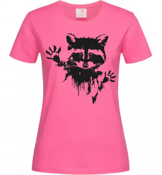 Жіноча футболка Лапки єнота Яскраво-рожевий фото