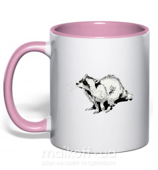 Чашка з кольоровою ручкою Sitting racoon Ніжно рожевий фото