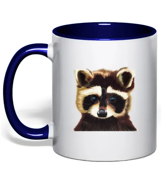 Чашка с цветной ручкой Коричневий єнот Глубокий темно-синий фото