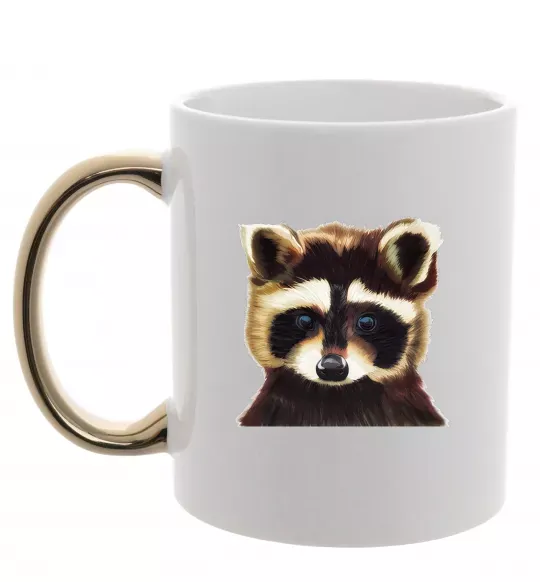 Чашка с цветной ручкой Коричневий єнот Золото фото