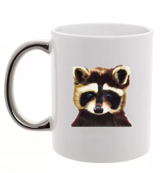 Чашка с цветной ручкой Коричневий єнот Серебро фото