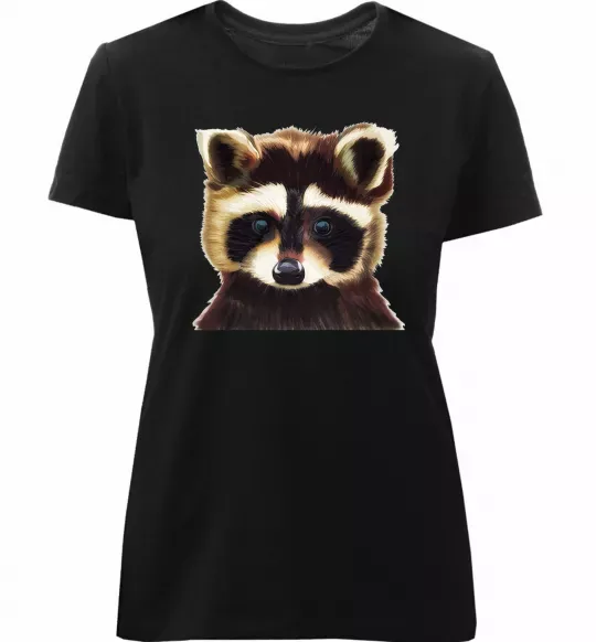 Женская премиум футболка Коричневий єнот Черный фото