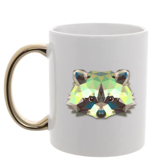 Чашка з кольоровою ручкою Єнот зелений Золото фото