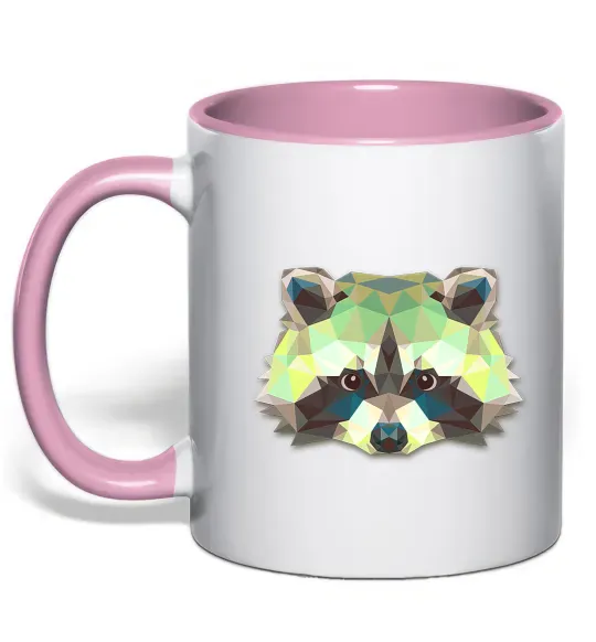 Чашка з кольоровою ручкою Єнот зелений Ніжно рожевий фото