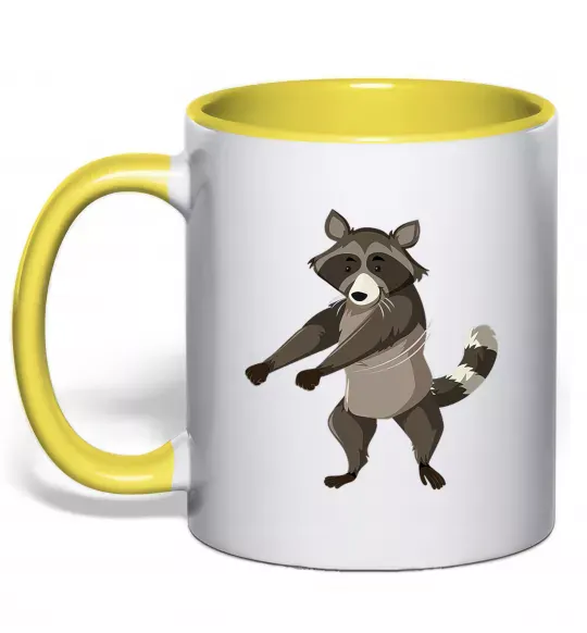 Чашка з кольоровою ручкою Єнот танцює Сонячно жовтий фото