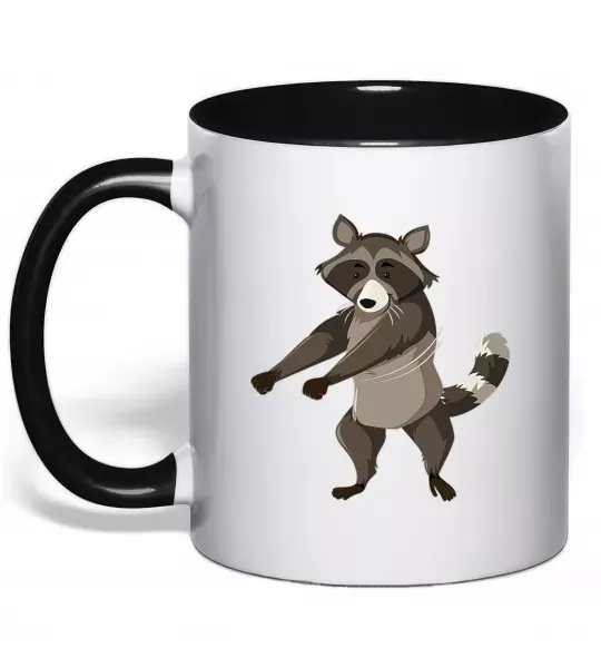 Чашка з кольоровою ручкою Єнот танцює Чорний фото