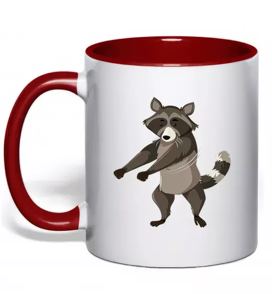 Чашка з кольоровою ручкою Єнот танцює Червоний фото