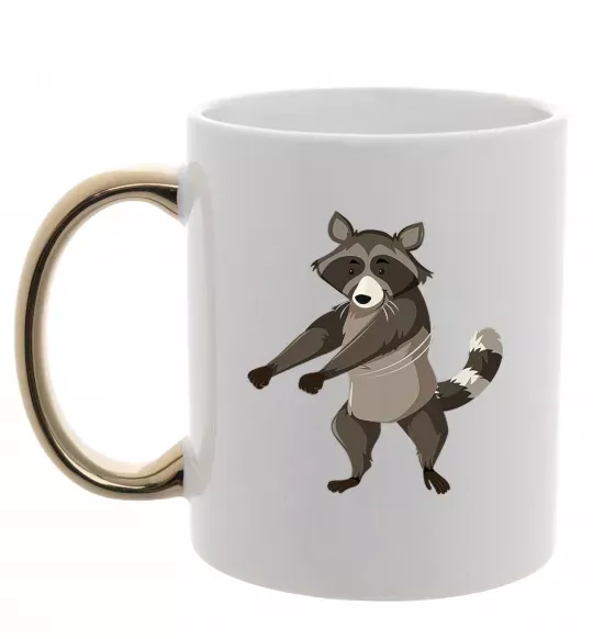 Чашка з кольоровою ручкою Єнот танцює Золото фото