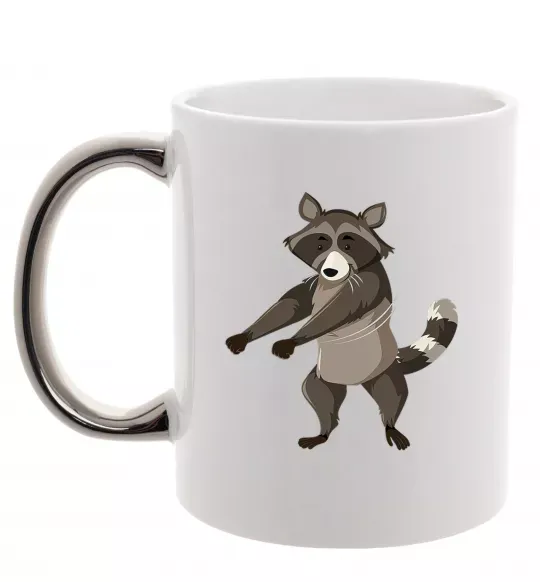 Чашка з кольоровою ручкою Єнот танцює Срібло фото