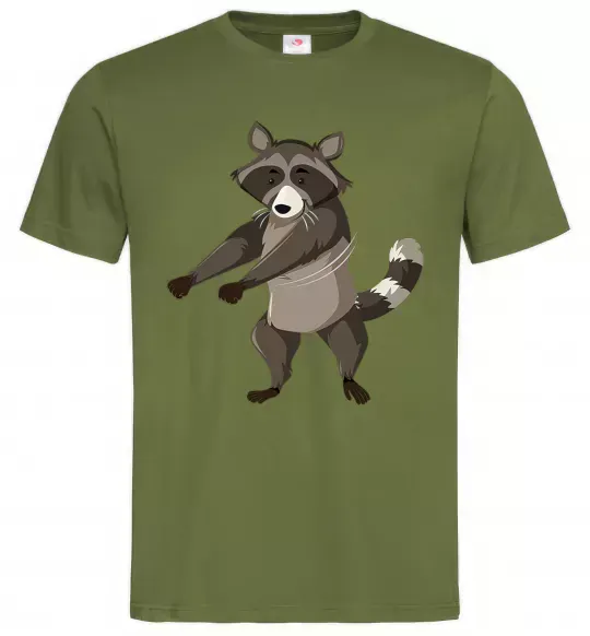 Чоловіча футболка Єнот танцює Оливковий фото