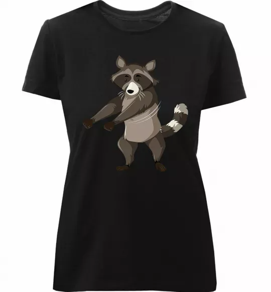 Жіноча преміум футболка Єнот танцює Чорний фото