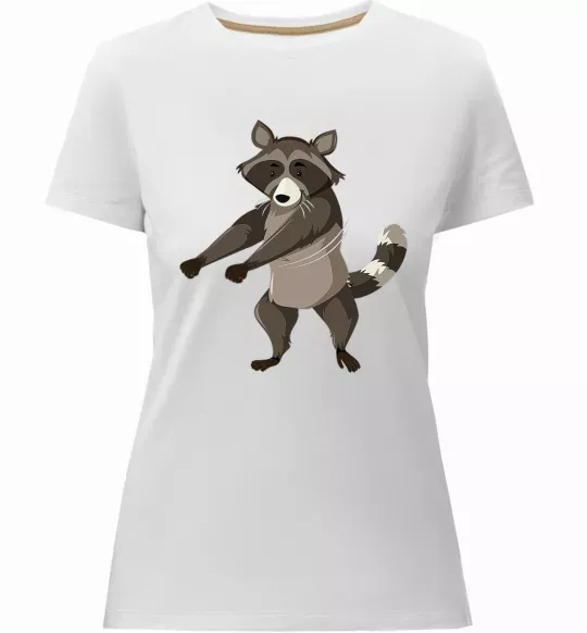 Жіноча преміум футболка Єнот танцює Білий фото