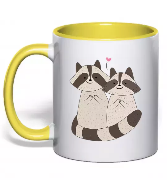 Чашка з кольоровою ручкою Два єноти Сонячно жовтий фото