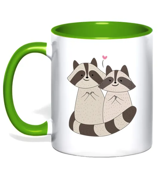 Чашка з кольоровою ручкою Два єноти Лаймовий фото