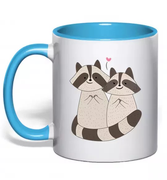 Чашка з кольоровою ручкою Два єноти Блакитний фото