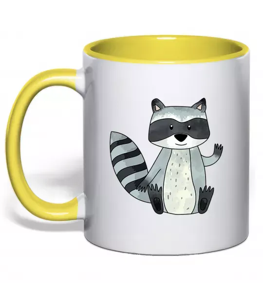 Чашка з кольоровою ручкою Say hi to racoon Сонячно жовтий фото