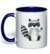 Чашка з кольоровою ручкою Say hi to racoon Глибокий темно-синій фото