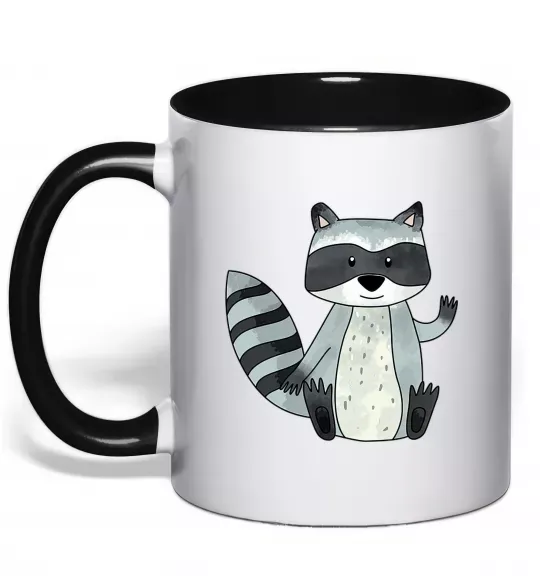 Чашка з кольоровою ручкою Say hi to racoon Чорний фото