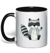 Чашка з кольоровою ручкою Say hi to racoon Чорний фото