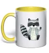 Чашка с цветной ручкой Say hi to racoon Лимонный фото