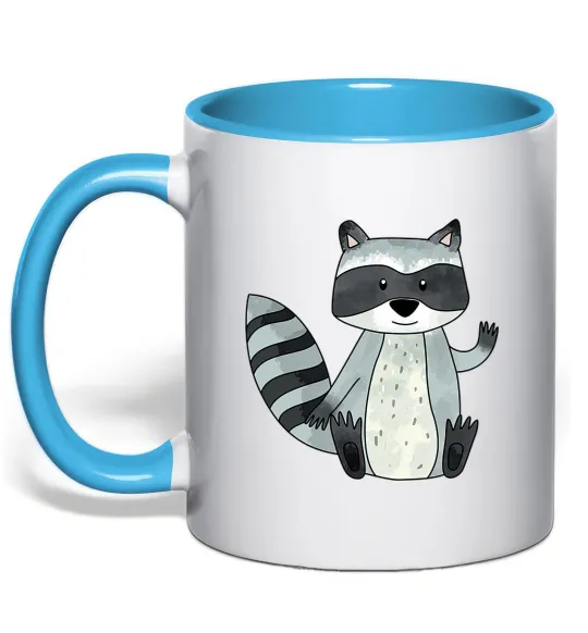 Чашка з кольоровою ручкою Say hi to racoon Блакитний фото
