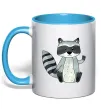 Чашка з кольоровою ручкою Say hi to racoon Блакитний фото
