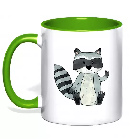 Чашка з кольоровою ручкою Say hi to racoon Зелений фото