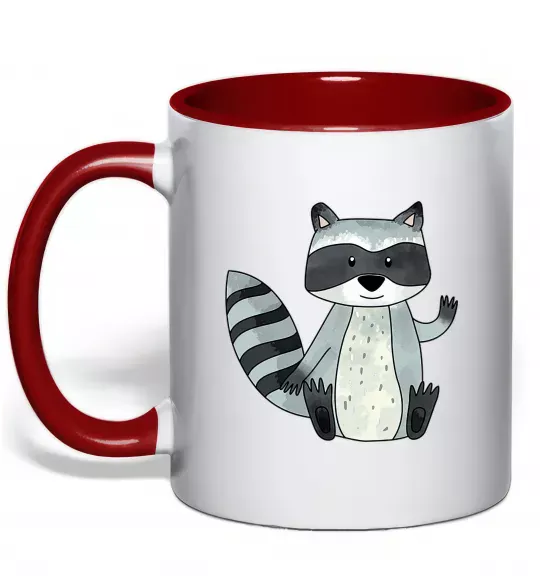 Чашка з кольоровою ручкою Say hi to racoon Червоний фото