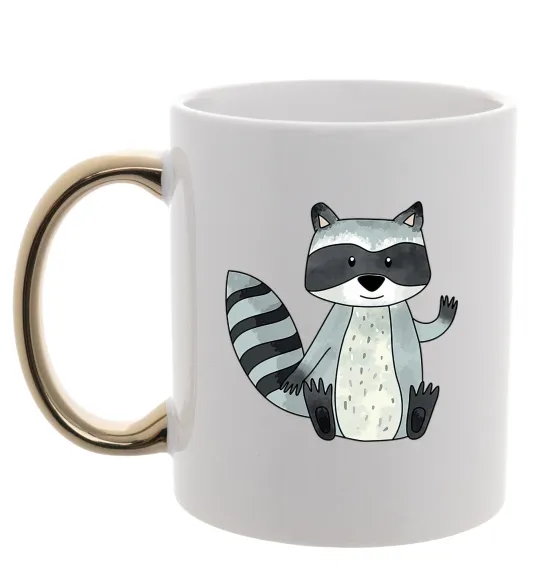 Чашка з кольоровою ручкою Say hi to racoon Золото фото
