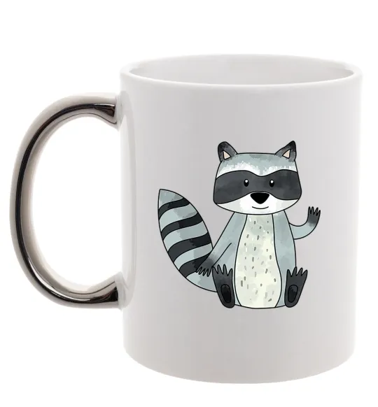 Чашка з кольоровою ручкою Say hi to racoon Срібло фото