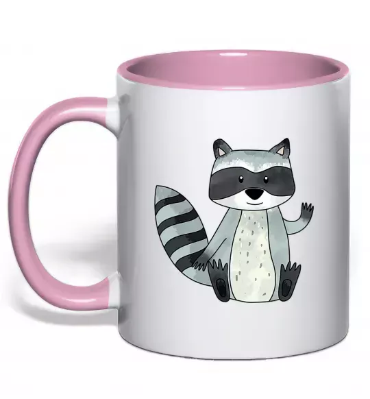 Чашка з кольоровою ручкою Say hi to racoon Ніжно рожевий фото