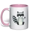 Чашка з кольоровою ручкою Say hi to racoon Ніжно рожевий фото